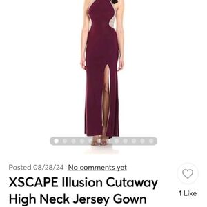 XSCAPE Gown 2 Burgundy Illusion Cutaway High Neck